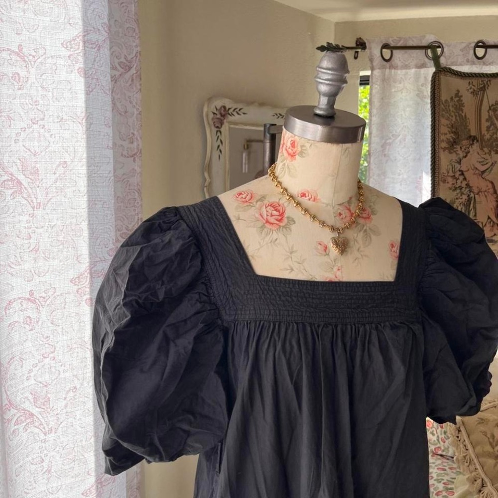 love the label black puff sleeve midi cottagecore dress - Picture 4 of 6